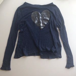 blue long sleeve knit shirt
